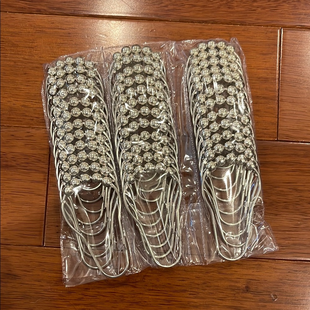 Silver Beaded Shower Curtain Rings Set